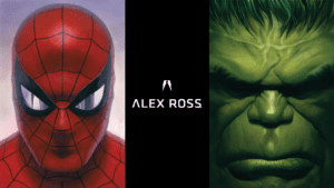 Portraits of Spiderman and Hulk by artist Alex Ross